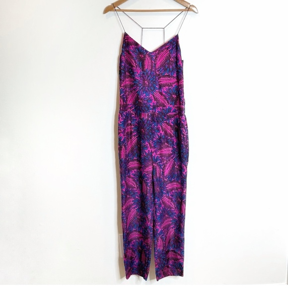 NEW J Crew Silk Jumpsuit Midnight Floral Elastic Waist Spaghetti Straps Size 6 - Picture 2 of 16